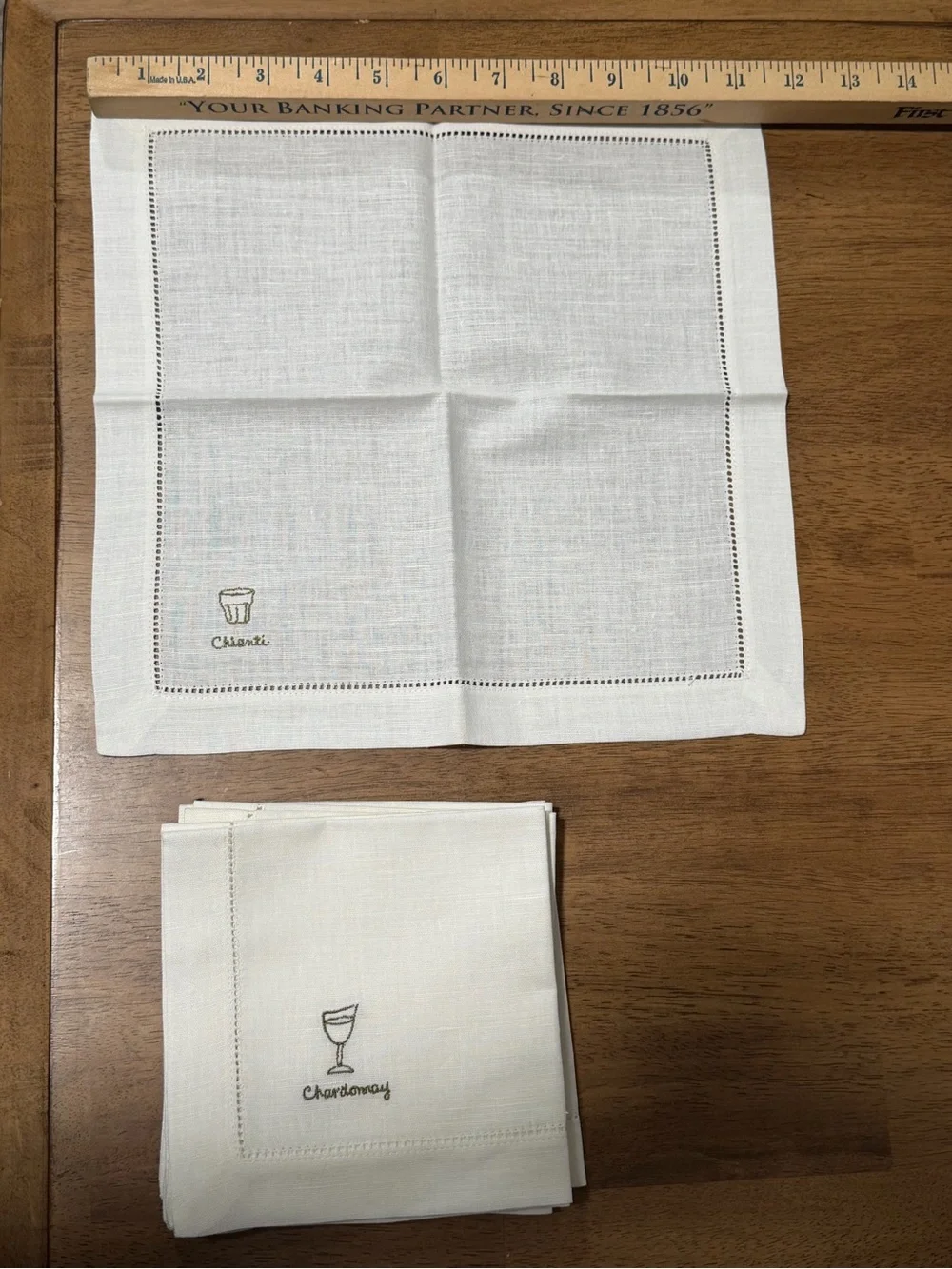Williams-Sonoma Cheese Cocktail Napkins Linen Cotton Green Embroidered